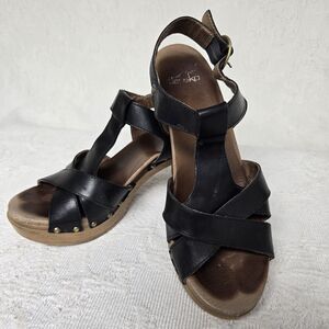 Dansko Strappy Black Leather Heels 39 Boho Festival Coachella Boho Hippie Y2K 00